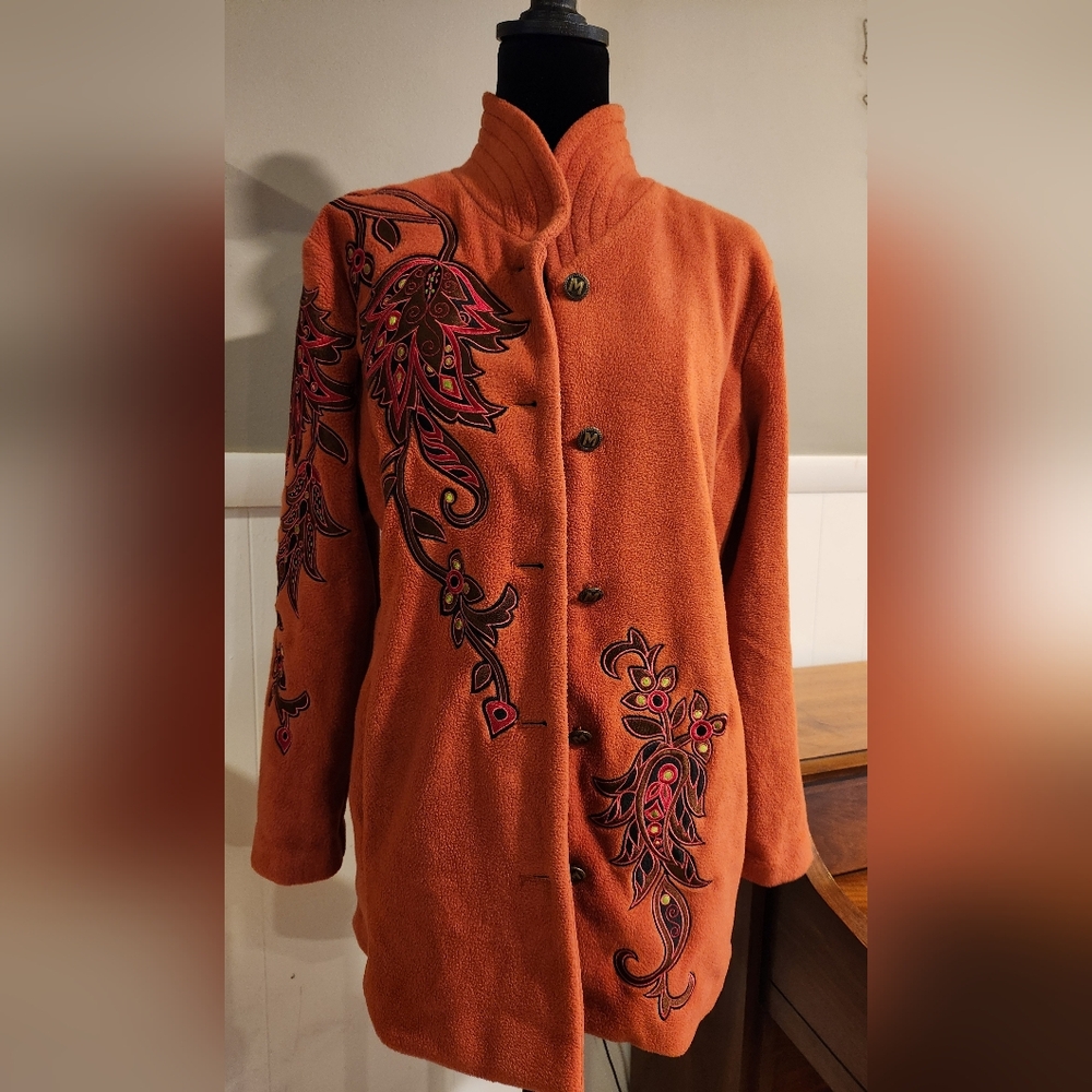Bob Mackie Orange Embroidered Teddy Jacket